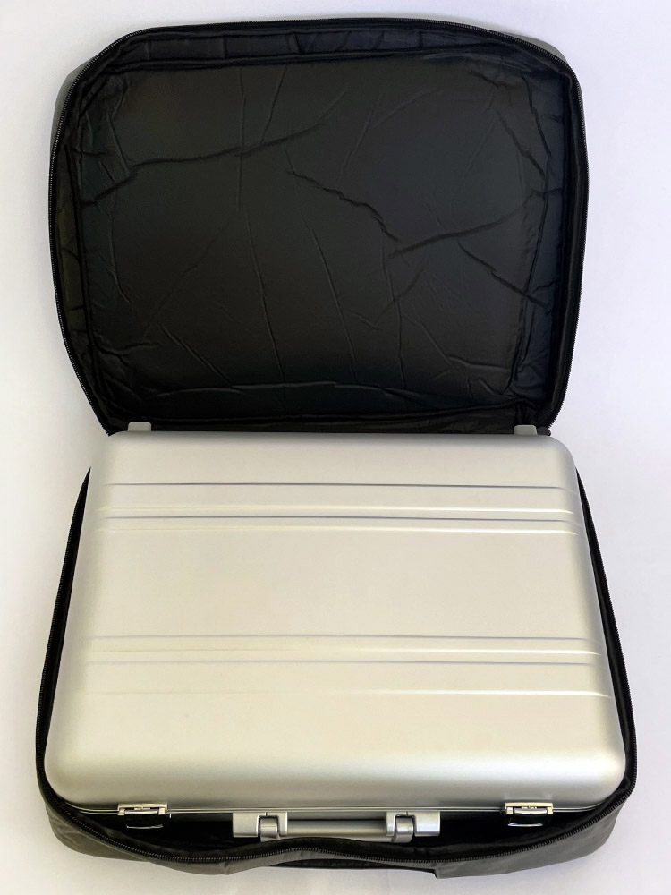 grey casesuit inside view